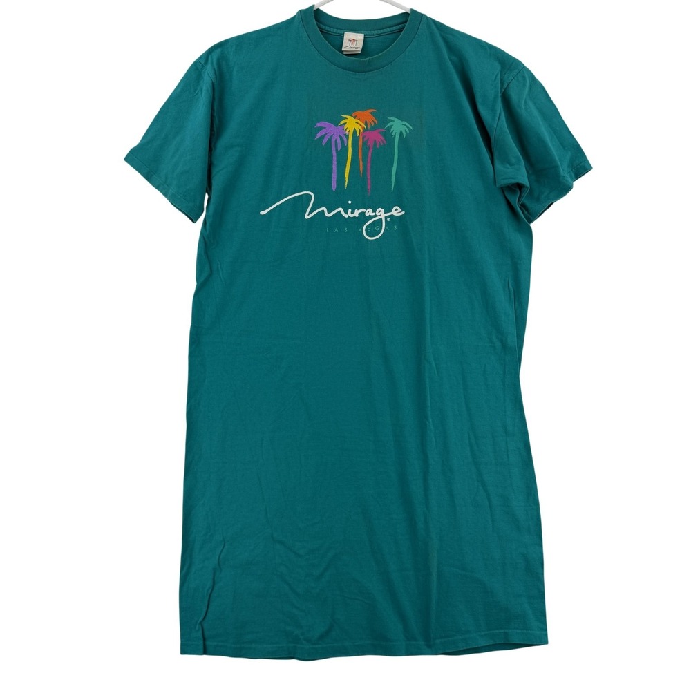 Vintage Mirage‎ Shirt Dress Womens One Size Green Las Vegas Palm Trees T-Shirt